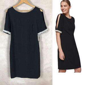 KARL LAGERFELD Pearl Embellished Black Shift Dress NWT 4